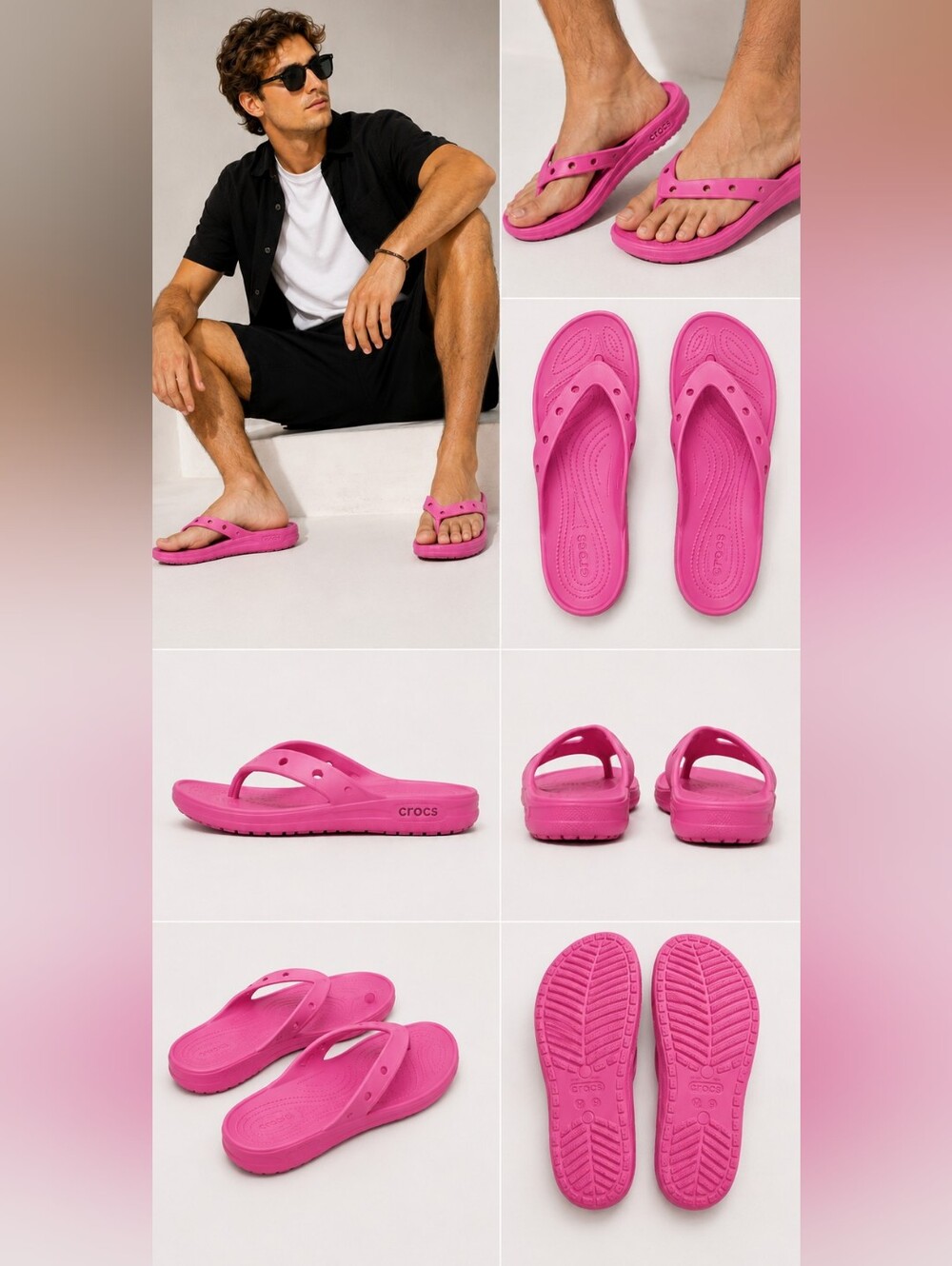 CROCS Men's Pink Foam Flip Flop Sandalse.D